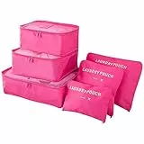 Vicloon Sistema di Cubo di Viaggio, Cubo Borse di stoccaggio, 6 pezzi Abbigliamento Intimo Abbigliamento Calzature Organizzatori Sacchi di Stoccaggio Set (Rosa rossa)