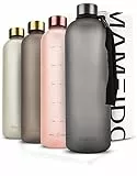 MAMEIDO Bottiglia acqua 1 litro Carbon Grey - Borraccia plastica tritan a tenuta stagna, senza BPA - bottiglia motivazionale con orario per sport, università, acqua detox