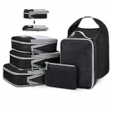 NUBILY Organizer Valigia Poliestere Organizer Viaggio Salvaspazio Organizer per Valigie Organizer Valigia Compressione Packing Cubes Set di 6 Cubi da Viaggio Organizer Valigie Viaggio Nero