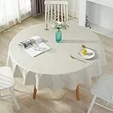 Qualsen Tovaglia Antimacchia, Tovaglia Rotonda Impermeabile, Protegge Il Tavolo per Cucina, Salotto, Lavabile, lino, 140 cm, rotonda
