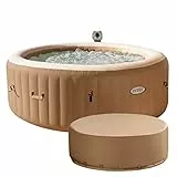 Intex 28474 Pure Spa Bubble Therapy con Pompa, Riscaldatore, Sistema Purificazione Acqua e Telo Copertura, 196X71 cm, 4 Posti, Sabbia, Copertura Totale