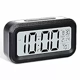 LOMUG Sveglia da Comodino Digitale, Sveglia Smart con Luce Notturna, Display Della Temperatura, Numeri Grandi Sveglia Silenziosa LED Sveglia Digitale a Batteria per Adulti e Bambini con Sonno Profondo