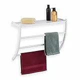 Relaxdays Portasciugamani da Parete, HLP 44x56,5x23 cm, Mensola da Bagno con 3 Aste per Asciugamani e Ripiano, Bianco