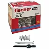 Fischer 40 Tasselli GK con Vite Specifici per Cartongesso, Include Accessorio di Montaggio, 542459
