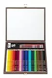 Matita colorata acquarellabile - STABILOaquacolor - Cassetta in Legno - Cofanetto Regalo con 36 Colori, 3 Matite HB, 1 Gomma, 1 Temperino, 1 Pennello