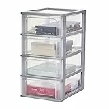 Iris Ohyama, Torre di stoccaggio in plastica, Cassetto da scrivania 4 x 7 L, Unità singola, OCH-2004, Grigio, Maniglia ergonomica - L35,5 x P26 x A49 cm