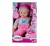 Simba 105140066 Laura Interactive - Bambola per il corpo morbido con occhi che dorme, si brilla quando si muove la bottiglia e dorme, 40 cm, bambola per bambini a partire da 2 anni