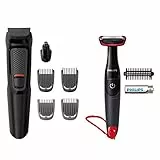Philips Kit Multifunzione Grooming Kit serie3000 MG3710/85 Regolabarba uomo, Rifinitore Barba/Naso/Orecchie, 6in1