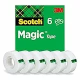 Scotch Magic Tape Nastro Adesivo Trasparente - 6 Rotoli - 19mm x 33m - Nastro Trasparente Opaco e Scrivibile Ideale per Casa, Ufficio e Scuola