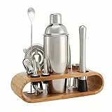 Amazon Basics strumenti da bar in acciaio inox con stand in bambù, confezione da 10