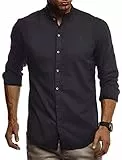Leif Nelson Camicia da Uomo Maniche Lunga Slim Fit LN-3860 Nero Small