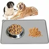 Julyee Silicone Tappetino Antiscivolo per Cani e Gatti, Impermeabile Tappetino per Gatti sotto Ciotola, 48 x 30cm Tappetino per Ciotola di Cibo Antiscivolo con Disegni di Zampe Grigio