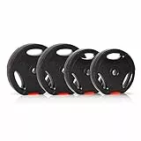 Ultrasport Dischi Per Pesi, set di 4 dischi per pesi, 2 x 5 kg, 2 x 7,5 kg, foro standard da 30 mm, utilizzabili con manubri corti e bilancieri lunghi, con impugnature per allenamento libero, Nero