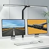 Hapfish Lampada da Scrivania a LED con Morsetto, 24W Luce Tavolo a Doppia Sorgente Luminosa Super Lunga, con Sensore di Luce, 5 Temperatura Colore, 5 Livelli Luminosità, per Studio, Monitor, Ufficio