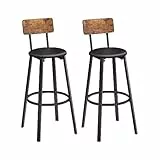 VASAGLE Sgabelli da Bar, Set di 2 Sgabelli Cucina Imbottiti in PU, Sedile Alto 75,5 cm, con Poggiapiedi, Montaggio Facile, Industriale, Sala da Pranzo, Marrone Vintage e Nero Classico LBC069B81