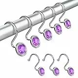 Shinowa 12 Pz Ganci per Tende da Doccia in Metallo Antiruggine con Decorazione Rotonda di Acrilico, Ganci Decorativi per Tenere Tende da Bagno Anelli Appendere Bagno Decorazione Domestica, Viola