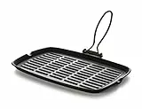 Excelsa Dieta Grill Bistecchiera Rettangolare con Manico Pieghevole, Ghisa Smaltata, antiaderente, Nero