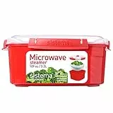 Sistema vaporiera per microonde con cestello removibile | Vaporiera grande da 3,2 l | Priva di BPA | Rosso/trasparente