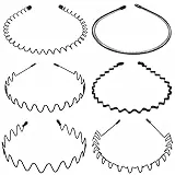 Hanyousheng 6 Pezzi Cerchietti per Capelli, Unisex Cerchietto in Metallo, Cerchietto Fasce per Capelli Fascia Ondulata Nero, Multiplo Stile Antiscivolo Cerchietto, Adatto per Sport, Yoga, Trucco