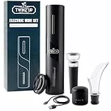 Cavatappi Elettrico per Vino Ricaricabile USB 6 in 1 con Taglia Capsula, Versatore, Aeratore, Tappo a Vuoto e Cavo USB - Regalo per Uomo, Feste, Appuntamenti e Amanti del vino