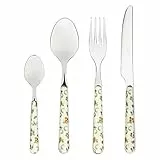 THUN - Set di 8 Posate - Linea Fiore in Fiore - Cucina, Posate e Utensili - Acciaio Inox, Manico in Poliestere, Vetro - Cucchiaio 20 cm; Coltello 22 cm; Forchetta 20 cm; Cucchiaino 14,5 cm