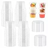 Annhao 60 Pezzi Contenitori plastica con coperchio 100 ML, 4oz Contenitori ermetici per alimenti, Tazze per Salsa, Condimenti, Snack, Slime(Trasparente)