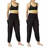 FM London - Pantaloni da Yoga Morbidi da Donna, Versatili, Confortevoli, dal Design Accattivante (Confezione da 2), Nero, 44