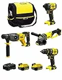 STANLEY FatMax Kit SVK20424A (Trapano Avvitatore SFMCD720 + Tassellatore SFMCH900 + Avvitatore a Impulsi SFMCF810 + Smerigliatrice SFMCG400 + 2 Batterie 4,0 Ah + Caricabetterie + Borsa M)