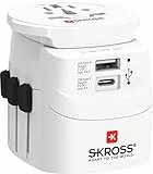 SKROSS | 1.302472 | PRO Light USB (AC) - World | Adattatore Universale da Viaggio a 2 e 3 Poli con 1 x USB C 3.0 A & 1 x USB A 2.4 A). Tensione e Potenza: 100V–700W/250V–1750W. Protezione Anti Scossa