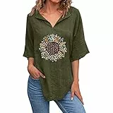 Xmiral Donne Girasole Stampa V Collo Camicie Manica Corta Cotone Linen Tee Bluse Estate Loose Fit Casual Tunic Tops Top Sportivo Maniche Lunghe