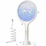 YISSVIC Racchetta Zanzare Elettrica 4000V 1500mAh con USB Ricaricabile e LED 2 in 1, Protezione Maglia a 3 Strati Adatto per Casa Giardino Campeggio Interni ed Esterni Bianco
