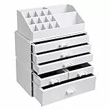 SONGMICS Grande Organizzatore per Cosmetici in Acrilico, Custodia Porta Trucchi con 6 Cassetti, per Tavolozza, Pennello, Fondotinta, Rossetto, Smalto per Unghie, Forcine, Bianco JKA009WT