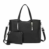 Miss Lulu Fashion Ladies Pu Saffiano Leather Top Handle Borse 2 pezzi Borse a tracolla Tote per le donne (Nero)