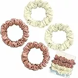 Olakin Elastico per Capelli in Vera Seta[4Pezzi], Small Bande Elastiche per Capelli, Accessori per Capelli, Fascia a Coda di Cavallo, Elastici Per Capelli di Donna & Ragazza(Bianco e Rosa)