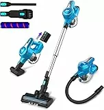 INSE Aspirapolvere Senza Fili, 25kPa 265W Aspirapolvere Senza Sacco, 10 in 1 Scopa Elettrica Senza Fili Potente, Autonomia 45 Minuti, Fari a LED, Per Peli Animali/Tappeti Aspirapolvere, Blu