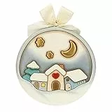 THUN - Formella con Piccolo Villaggio - Linea Regali d'inverno - Idea Regalo Natale 2022 - Caramica Decorata a Mano con Fiocco in Nastro Beige - 22,5x4,5x24 cm h