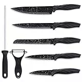 Pleafind 7 pezzi Coltelli da Cucina, Serie Notte Stellata Set Coltelli da Cucina, Coltello Cucina in Acciaio Inox, Coltello Multiuso, Coltelli da Cucina Professionali, Lavabile in Lavastoviglie