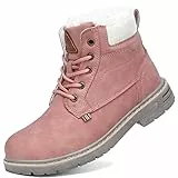 Mishansha Stivali da Neve Bambini Piatto Stivaletti Ragazzi Inverno Boots con Pelliccia Caldo Ragazze Scarpe, Rosa 28