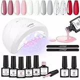 SPTHTHHPY Smalto Semipermanente per Unghie Kit in 6 Coloris Gel 48W LED Lampada UV Nail Dryer Base Top coat Semi Permanenti Gel Polish Nail Art Set Manicure Completo