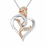 QLEESI Collana da donna,Collana con ciondolo a forma di cuore con fiore rosa,Gioielli placcati in oro rosa,Regalo perfetto per migliore amica, amica,moglie, compleanno,con scatola squisita