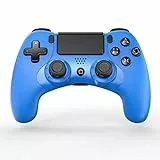 BMSARE Controller per PS4, Wireless Controllers Joystick Gamepad per PS4 con 6 Axis Gyro Sensor | Dual-Shock Vibrazione | Audio Microfono | Touch Panel | 600mah Battery (Blue)