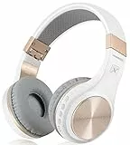 Riwbox XBT-80 Cuffie over-ear Bluetooth Wireless, pieghevoli stereo, con microfono e controllo del volume, e jack per PC/cellulari/TV/iPad, White Gold