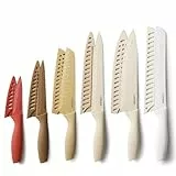 CAROTE Set di Coltelli, 12 pezzi Set Coltelli da Cucina con Fodero,Ultra Nitido da Coltelli Cucina Inox,Cucina Professionale Chef, Rivestimento Ceramico Antiaderente,6 coltelli con 6 Fodero