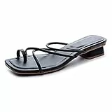 Ssrsgyp Sandali delle Donne di Usura Retro Piazza American Head Pantofole Cinturino Sottile Estate E Europea Toe Romana Sandali E Ciabatte (Color : Black, Size : 35)