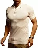 Leif Nelson Polo basic da uomo, maglietta estiva, slim fit, in maglia fine, colore bianco, nero, polo da uomo, a maniche corte, LN7400, beige., S