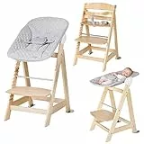 roba Seggiolone Evolutivo Born Up 2 in 1, Sdraietta Reclinabile roba Style Grigia, Fodera Impermeabile, Altezza Regolabile, Robusto e Resistente, Ergonomico, dalla Nascita, Legno Naturale