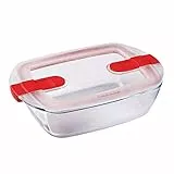 Pyrex Cook & Heat contenitore rettangolare per alimenti in vetro borosilicato con coperchio sfiatavapore per il microonde – cuocere in forno, conservare & riscaldare- 23x15cm -