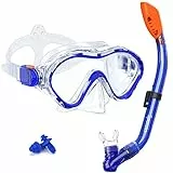 Sporzin Bambini Maschera Boccaglio Snorkeling Set - Maschera Snorkeling Antiappannamento Impermeabile 180° View HD Panoramica Maschera Subacquea con Snorkel in Silicone e Vetro Temperato 4-12 anni