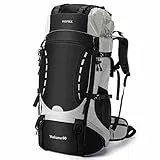 HOMIEE 60L Impermeabile Zaino da Escursionismo Trekking Campeggio Viaggio Leggero Grande Zaini Hiking con copertura antipioggia per Sport all'aperto Turismo Uomo Donna Unisex (Nero)