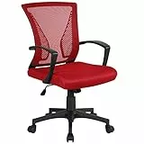 Yaheetech Sedia da Scrivania Ufficio Altezza Regolabile con Braccioli Girevole a Rotelle Ergonomica Lombare Reclinabile in Rete Traspirante Rossa